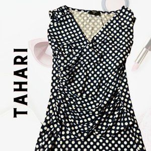 Tahari Womens Tops V Neck Size XS Petit polka dot‎ drape Sleeveless casual work